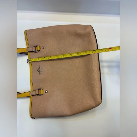 Coach Nude Tote Bag Purse Mustard Yellow Trim Women’s Zipper - Picture 9 of 15